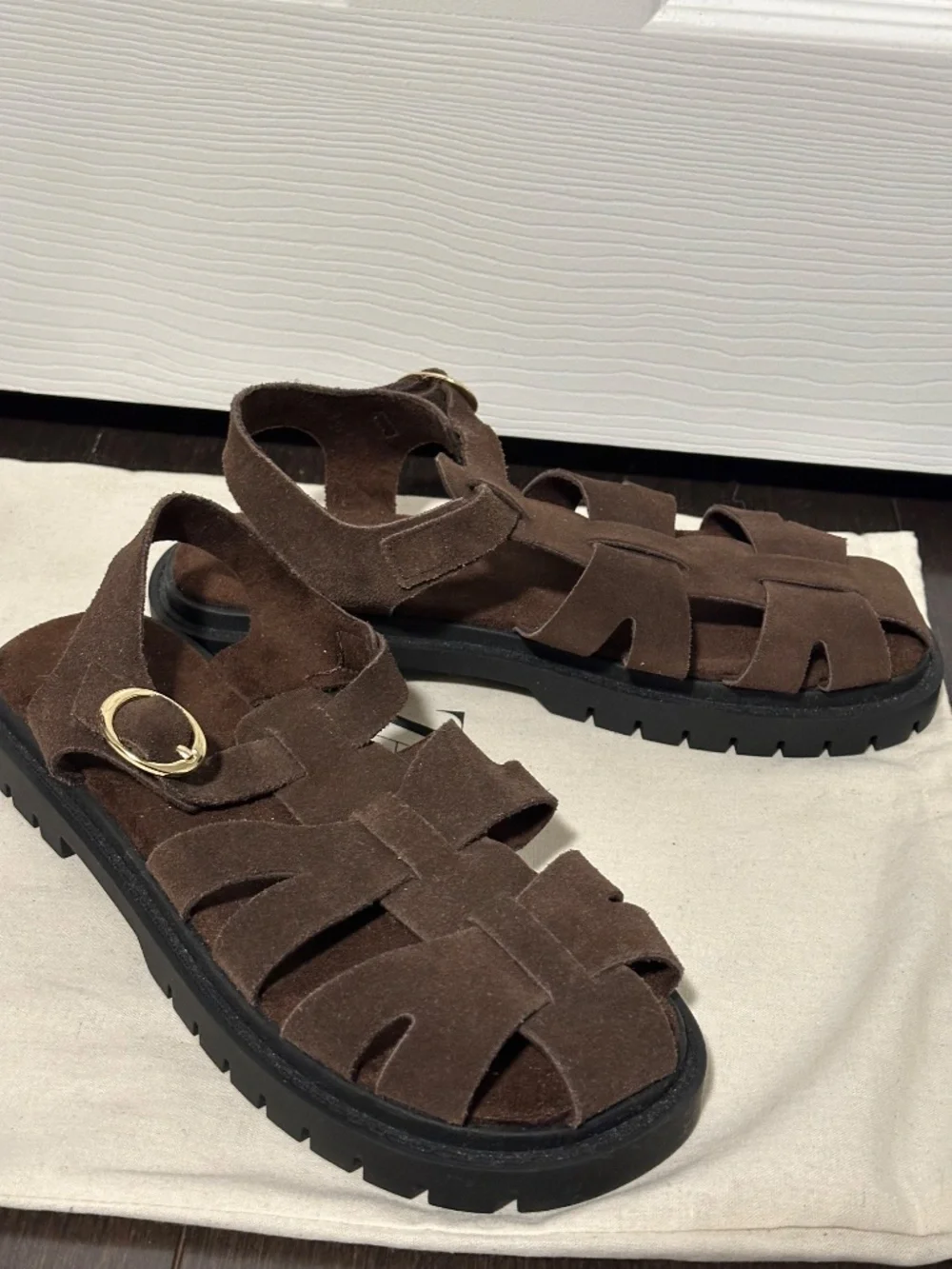 Brand new Zara chocolate brown suede fisherman sandals strappy size 39 7.5 8 - Picture 2 of 3